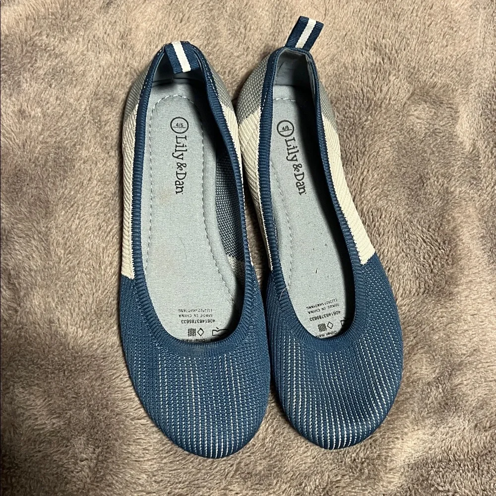 Lily & Dan Ballet Flats Girls Sz 4/5 Blue Gray Woven Recycled Material Shoes